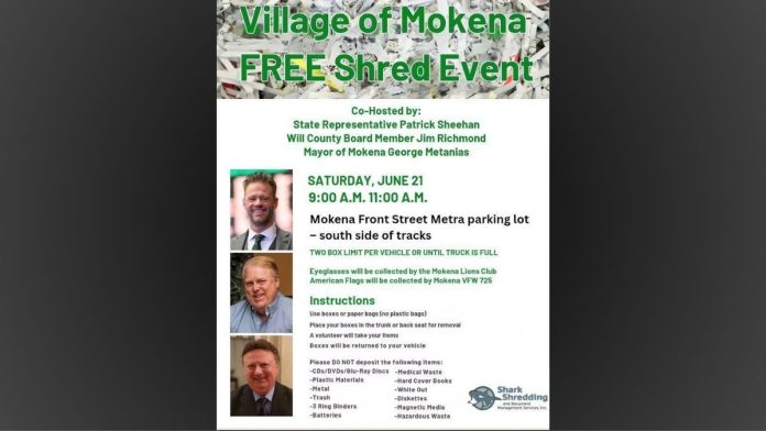 Rep. Sheehan to Host Shred Event Alongside Will County Board Member Jim Richmond and Mokena Mayor George Metanias June 21st