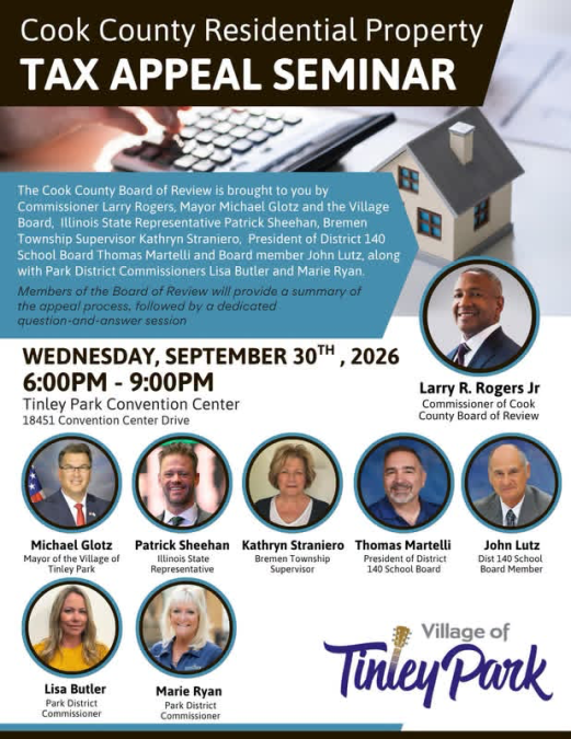 Sheehan Invites Tinley Park Homeowners to Property Tax Appeal Seminar